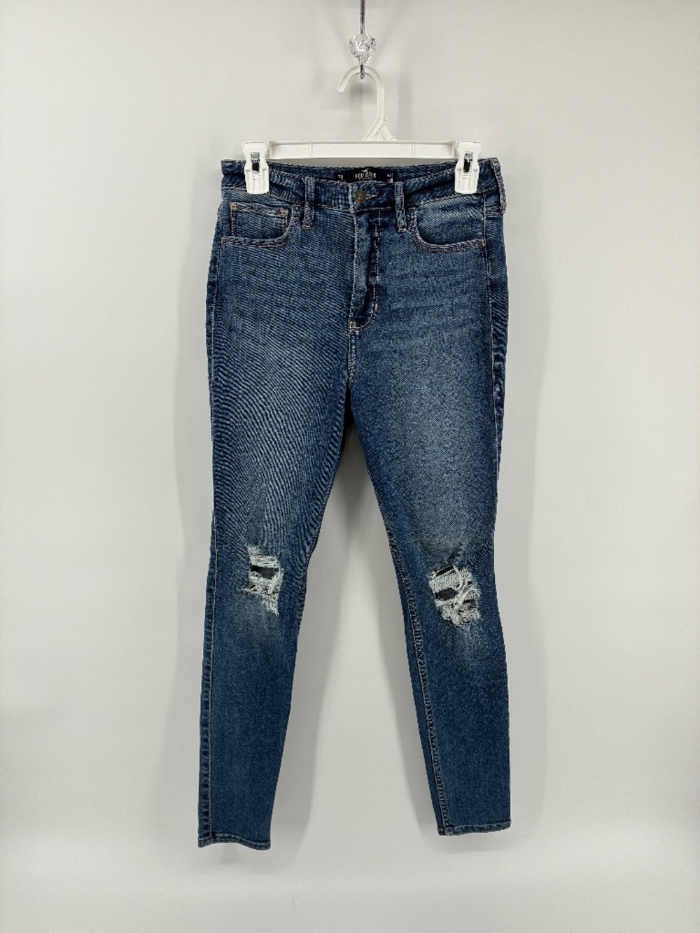 Hollister Women's Blue Distressed Straight Leg Jeans
